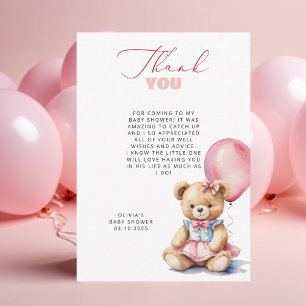 Beer roze ballon Baby shower dank u kaart