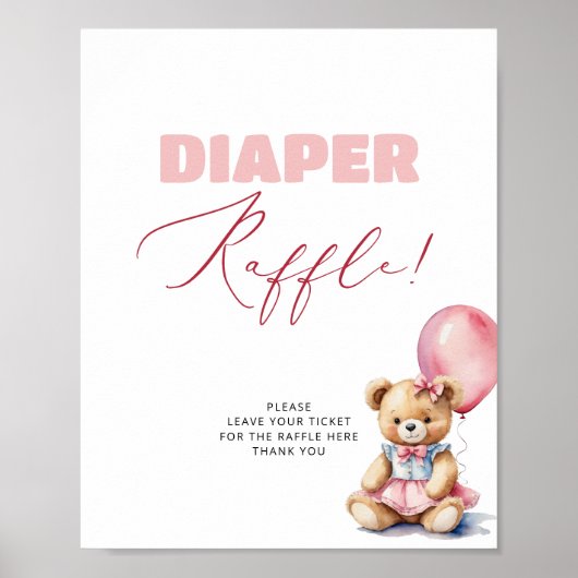 Beer Roze Ballon Meisje Baby shower Luier Raffle Poster (Voorkant)
