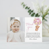 Beer Roze Ballonnen Baby Foto Dank u kaart (Staand voorkant)