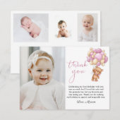 Beer Roze Ballonnen Baby Foto Dank u kaart (Voorkant / Achterkant)