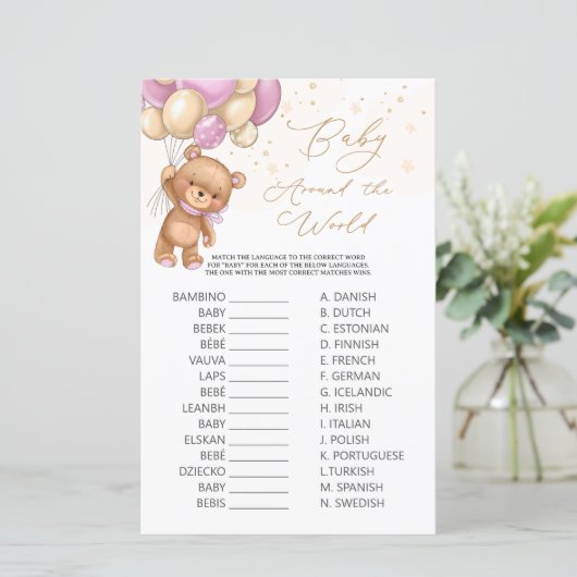 Beer Roze ballonnen Baby rond het wereldspel (Staand voorkant)