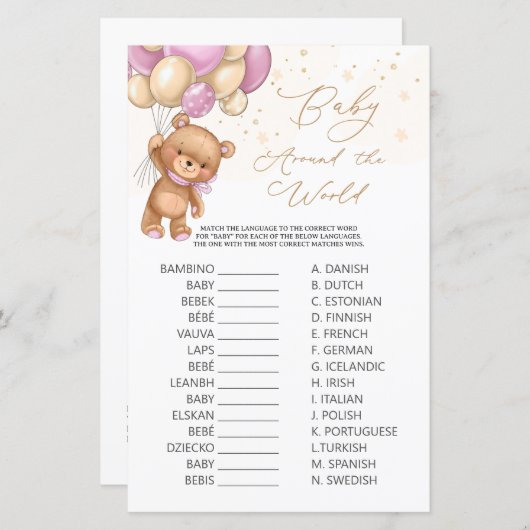 Beer Roze ballonnen Baby rond het wereldspel (Voorkant / Achterkant)