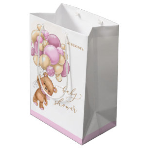 Beer Roze ballonnen Baby shower Gift Bag Medium Cadeauzakje