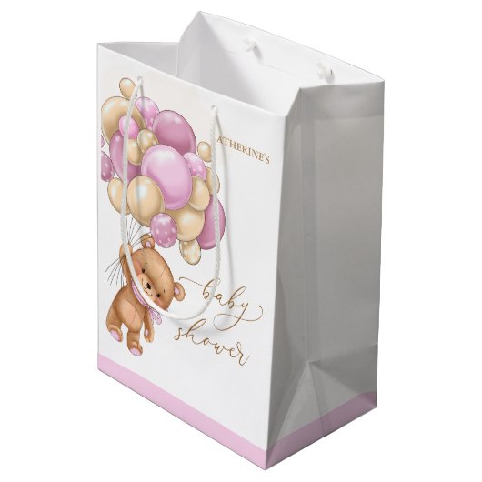 Beer Roze ballonnen Baby shower Gift Bag Medium Cadeauzakje (Achterkant Gekanteld)