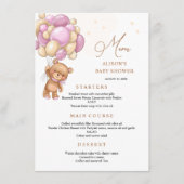 Beer Roze ballonnen Baby shower Menu (Voorkant)