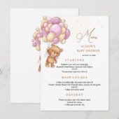 Beer Roze ballonnen Baby shower Menu (Voorkant / Achterkant)