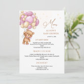 Beer Roze Ballonnen Baby Shower Menu Kaart (Staand voorkant)
