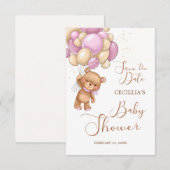 Beer Roze ballonnen Baby shower Opslaan Datum (Voorkant / Achterkant)
