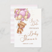 Beer Roze ballonnen Baby shower Opslaan Datum Informatiekaartje (Voorkant / Achterkant)