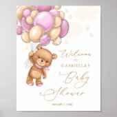 Beer Roze ballonnen Baby shower WelkomstPoster Poster (Voorkant)