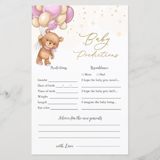 Beer roze ballonnen Baby voorspelling Baby shower (Voorkant)