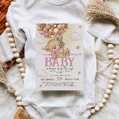 Beer Roze Ballonnen Bearly Wait Girl Baby shower Kaart