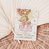 Beer Roze Ballonnen Bearly Wait Girl Baby shower Kaart