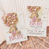 Beer Roze Ballonnen Bearly Wait Girl Baby shower Kaart