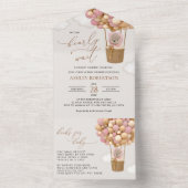 Beer, roze ballonnen, heteluchtballon, Baby shower All In One Uitnodiging (Binnen)