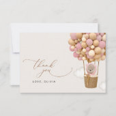 Beer, roze ballonnen, heteluchtballon, Baby shower Bedankkaart (Voorkant)
