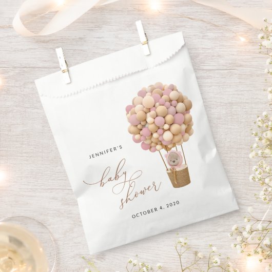 Beer, roze ballonnen, heteluchtballon, Baby shower Bedankzakje (Geknipt)
