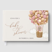 Beer, roze ballonnen, heteluchtballon, Baby shower Gastenboek (Voorkant)