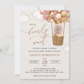 Beer, roze ballonnen, heteluchtballon, Baby shower Kaart (Voorkant)