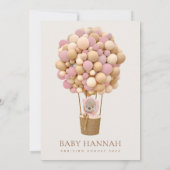 Beer, roze ballonnen, heteluchtballon, Baby shower Kaart (Achterkant)