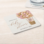 Beer, roze ballonnen, heteluchtballon, Baby shower Kartonnen Onderzetters (Schuin)