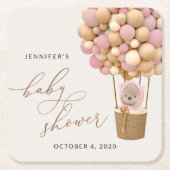 Beer, roze ballonnen, heteluchtballon, Baby shower Kartonnen Onderzetters (Voorkant)