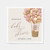 Beer, roze ballonnen, heteluchtballon, Baby shower Servet (Voorkant)