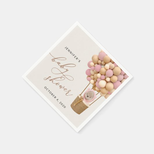 Beer, roze ballonnen, heteluchtballon, Baby shower Servet (Hoek)