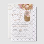 Beer, roze ballonnen, heteluchtballon, Baby shower Vellum Uitnodigingen (Offset (Uitnodiging))