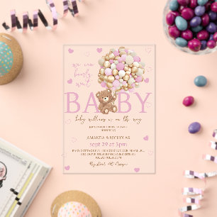 Beer Roze Ballonnen Meisje Baby Shower Acryl Uitnodigingen