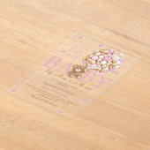 Beer Roze Ballonnen Meisje Baby shower Acryl Uitnodigingen (Laagn)