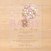 Beer Roze Ballonnen Meisje Baby shower Acryl Uitnodigingen (Voorkant)