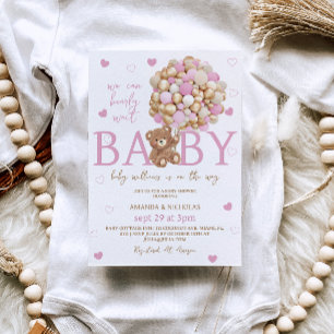 Beer Roze Ballonnen Meisje Baby Shower Kaart