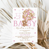 Beer Roze Ballonnen Meisje Baby shower Kaart