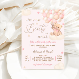 Beer Roze Ballonnen Meisje Baby Shower Schattig Kaart