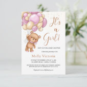 Beer Roze ballonnen MeisjesBaby shower (Staand voorkant)