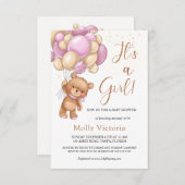 Beer Roze ballonnen MeisjesBaby shower (Voorkant / Achterkant)