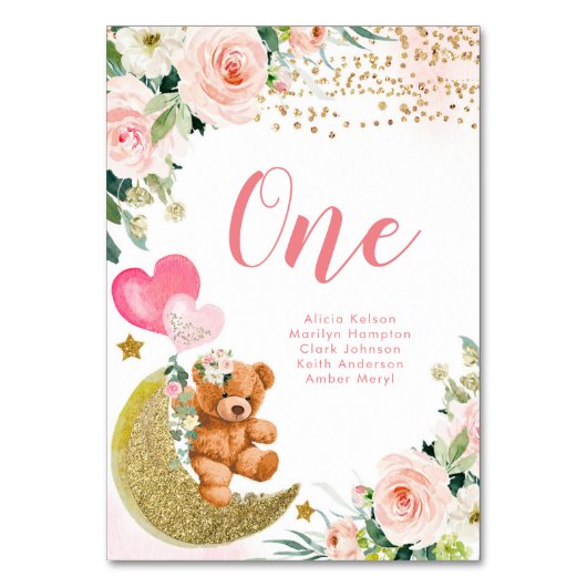 Beer roze ballonnummer kaart (Voorkant)