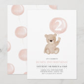 Beer Roze ballonvaardig meisje 2e verjaardag uitno Kaart (Voorkant / Achterkant)