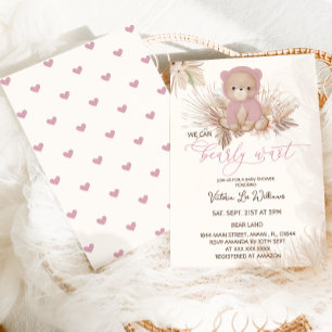 Beer Roze Boho Bearly Wait Girl Baby shower Kaart