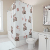 Beer Roze Cartoon patroon Douchegordijn (In situ)