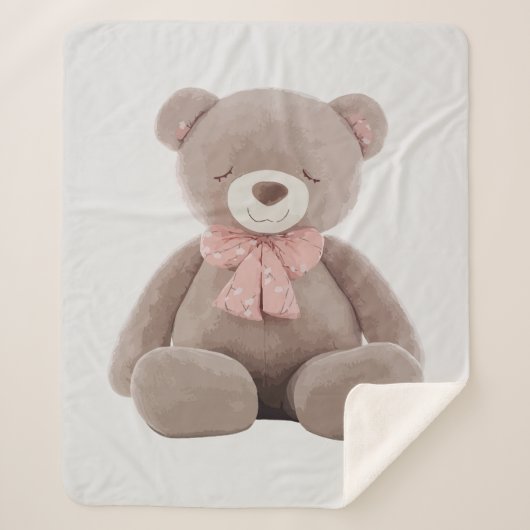 Beer roze Cartoon Sherpa Deken (Voorkant)