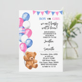 Beer roze en blauwe ballonnen kaart (Staand voorkant)