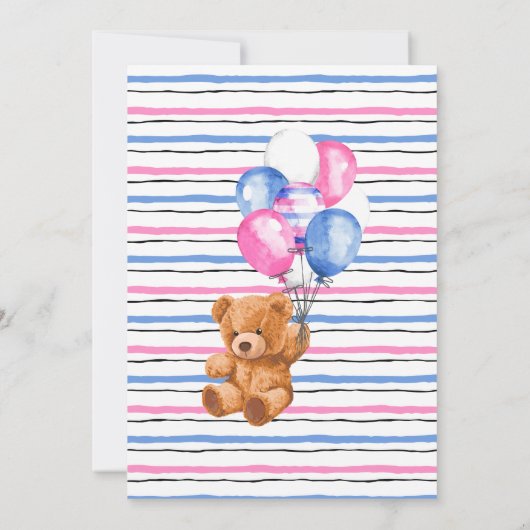 Beer roze en blauwe ballonnen kaart (Achterkant)
