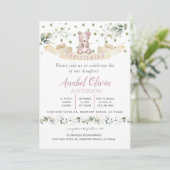 Beer Roze Floral Greenery Baptism Girl Invitation Kaart (Staand voorkant)