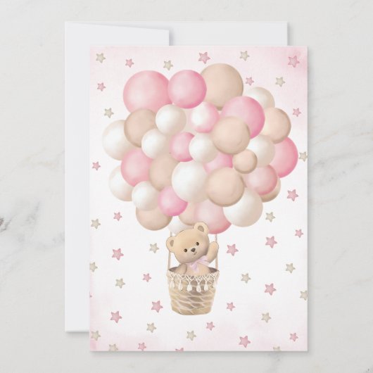 Beer Roze Hete Luchtballon Meisje Baby shower Kaart (Achterkant)