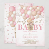 Beer Roze Hete Luchtballon Meisje Baby shower Kaart (Voorkant / Achterkant)