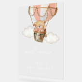Beer, roze heteluchtballon, Baby shower Welkom Acryl Bord (Hoek)
