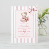 Beer roze Schattige lint eerste verjaardag Kaart (Staand voorkant)