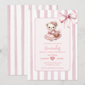 Beer roze Schattige lint eerste verjaardag Kaart (Voorkant / Achterkant)